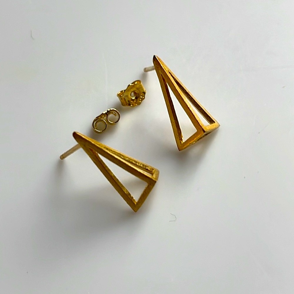 14k Gold Plated Sterling Silver 3D triangle modern earrings 2+ 20% 3+ free ship